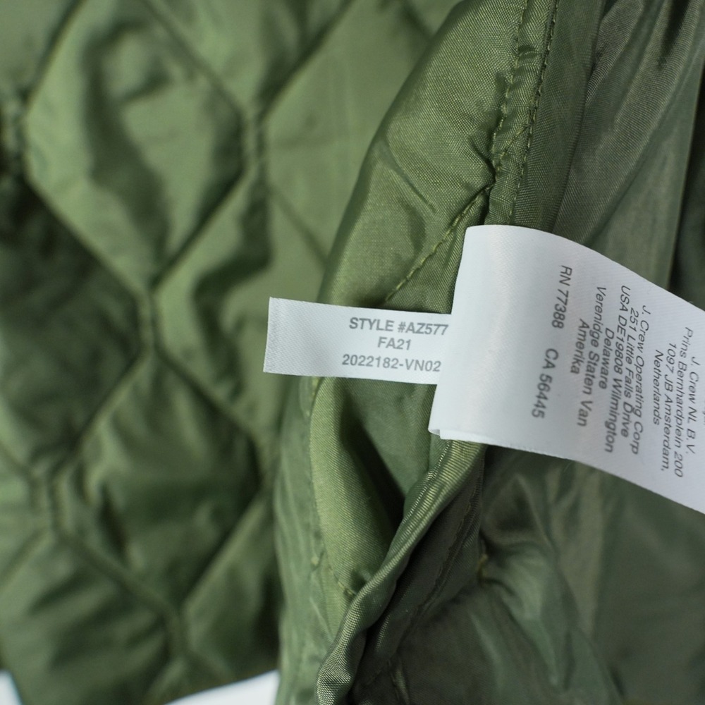 J.Crew Mens Olive Green Quilted Bomber Jacket XL Military Style Onion Quilt - Picture 9 of 9